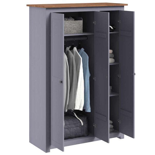 vidaXL 3-Door Wardrobe Grey 118x50x171.5 cm Pine Panama Range