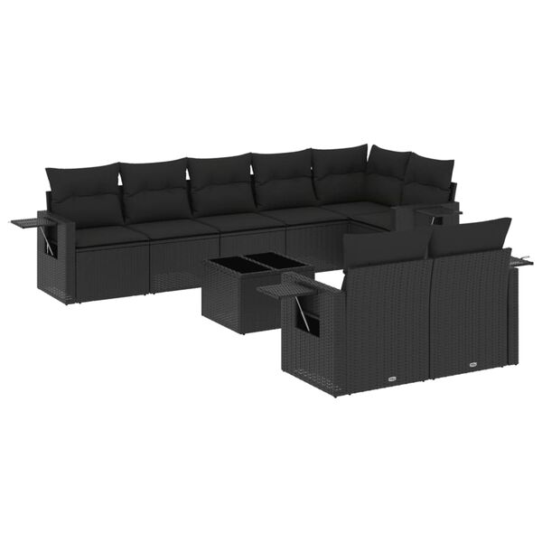 vidaXL 9 Piece Garden Sofa Set with Cushions Black Poly Rattan