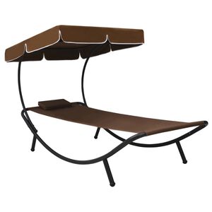 vidaXL Outdoor Lounge Bed with Canopy & Pillow Brown