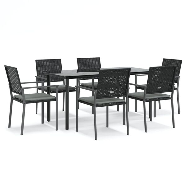 vidaXL 7 Piece Garden Dining Set with Cushions Poly Rattan and Steel