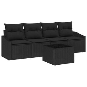 vidaXL Sofa Set with Cushion with Storage 5 pcs Black Poly Rattan