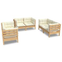 vidaXL 6 Piece Garden Lounge Set with Cream Cushions Solid Pinewood