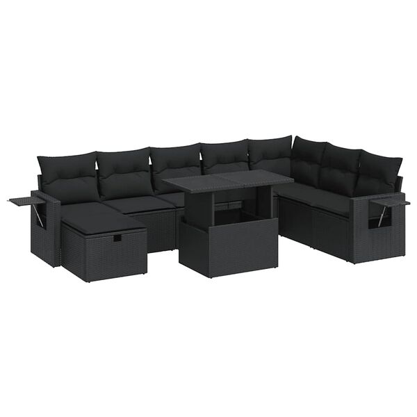 vidaXL 9 Piece Garden Sofa Set with Cushions Black Poly Rattan