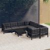 vidaXL 9 Piece Garden Lounge Set with Cushions Black Pinewood