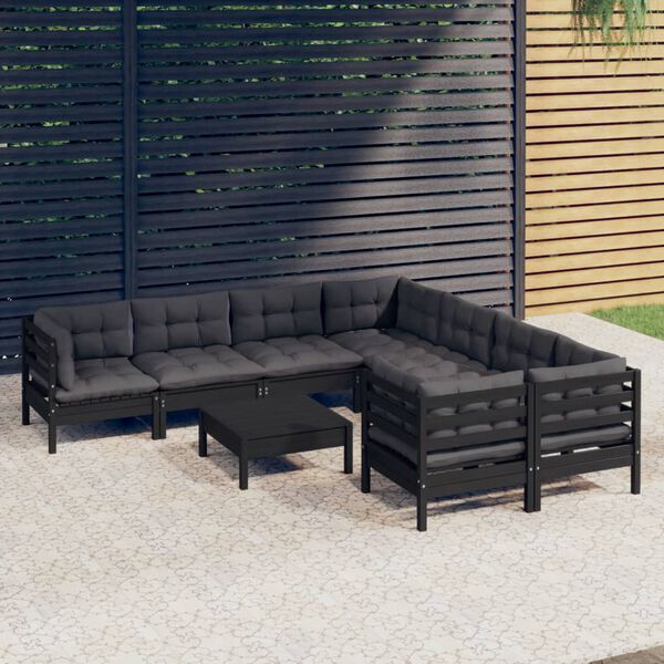 vidaXL 9 Piece Garden Lounge Set with Cushions Black Pinewood