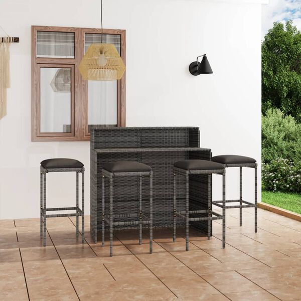 vidaXL 5 Piece Garden Bar Set with Cushions Grey