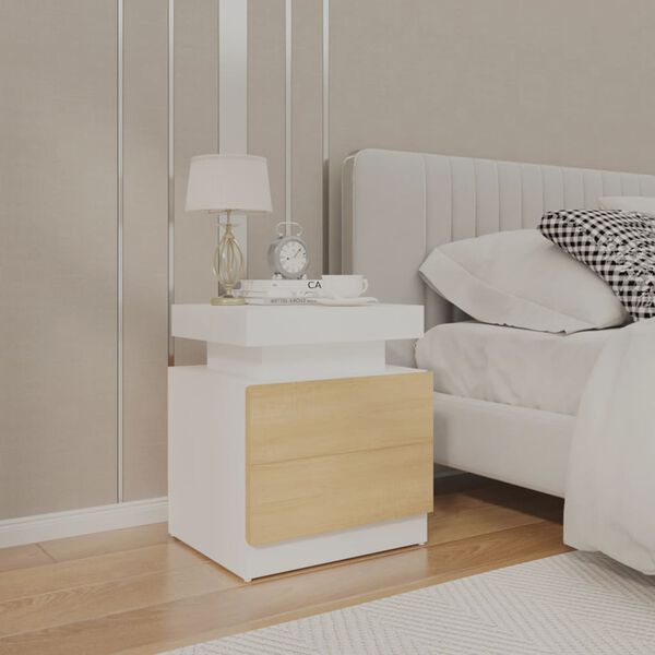 vidaXL Bedside Cabinet White and Sonoma Oak 45x35x52 cm Engineered Wood