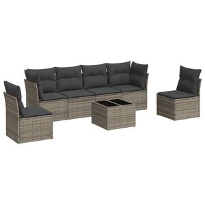 vidaXL 7 Piece Garden Sofa Set with Cushions Grey Poly Rattan
