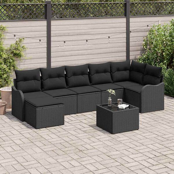 vidaXL Garden Sofa Set with Cushion 8 pcs Black Poly rattan