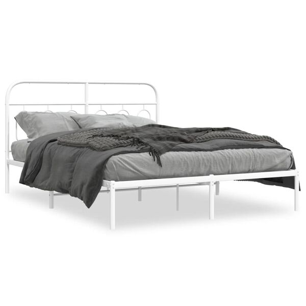vidaXL Metal Bed Frame without Mattress with Headboard White 135x190cm
