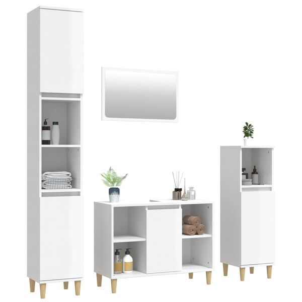 vidaXL 4 Piece Bathroom Furniture Set High Gloss White Engineered Wood