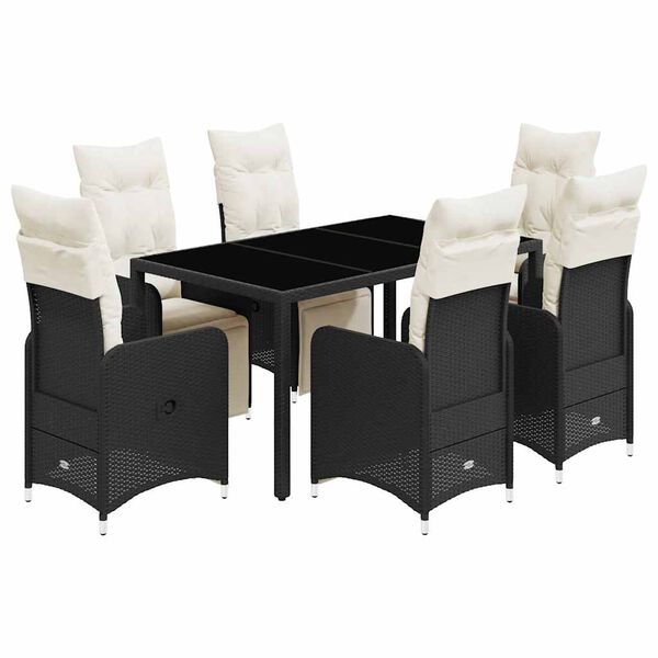 vidaXL 7 Piece Garden Bistro Set with Cushions Black Poly Rattan