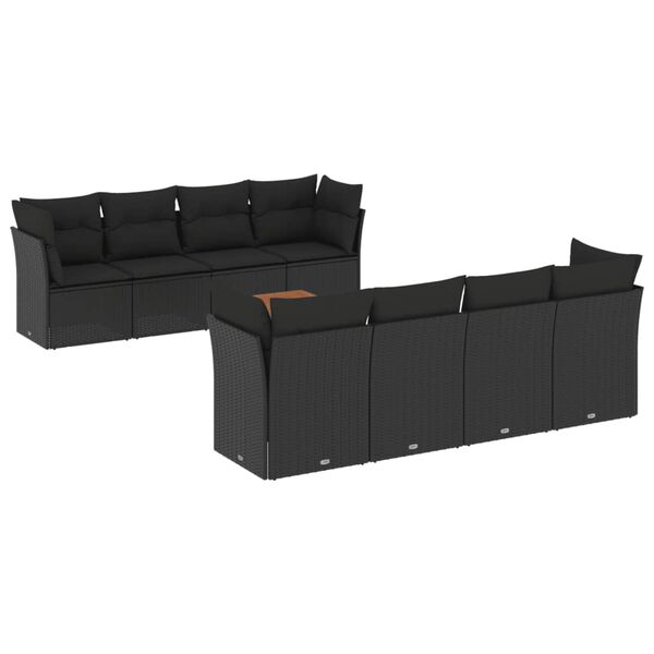 vidaXL 9 Piece Garden Sofa Set with Cushions Black Poly Rattan
