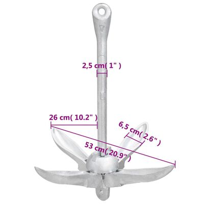 vidaXL Folding Anchor Silver 8 kg Malleable Iron