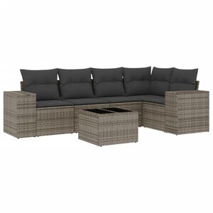 vidaXL 6 Piece Garden Sofa Set with Cushions Grey Poly Rattan