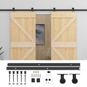 vidaXL Sliding Door 2 pcs Natural and Black Solid Pine Wood
