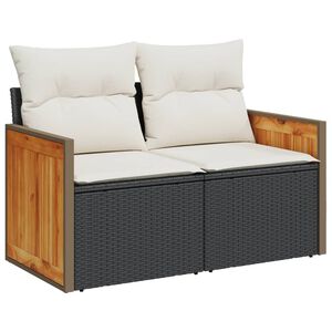 vidaXL Garden Sofa with Cushions 2-Seater Black Poly Rattan