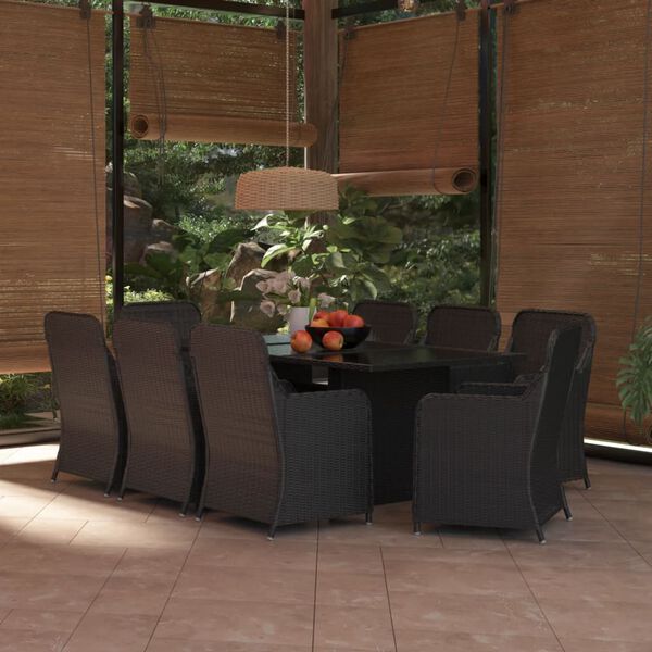 vidaXL 9 Piece Garden Dining Set Poly Rattan Black