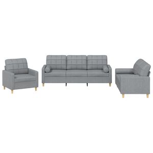 vidaXL 3 Piece Sofa Set with Pillows Light Grey Fabric
