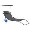vidaXL Folding Sun Lounger with Canopy and Wheels Steel Grey