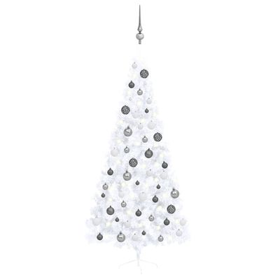 vidaXL Artificial Half Pre-lit Christmas Tree with Ball Set White 210 cm