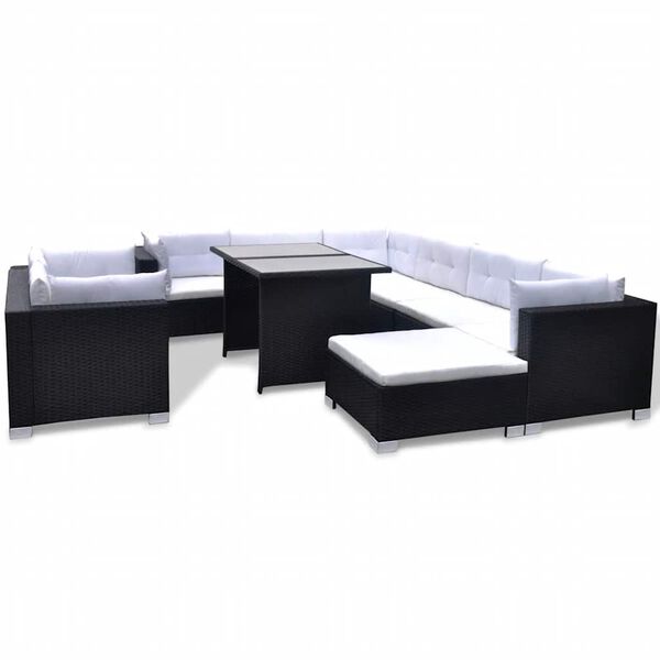 vidaXL 10 Piece Garden Lounge Set with Cushions Poly Rattan Black