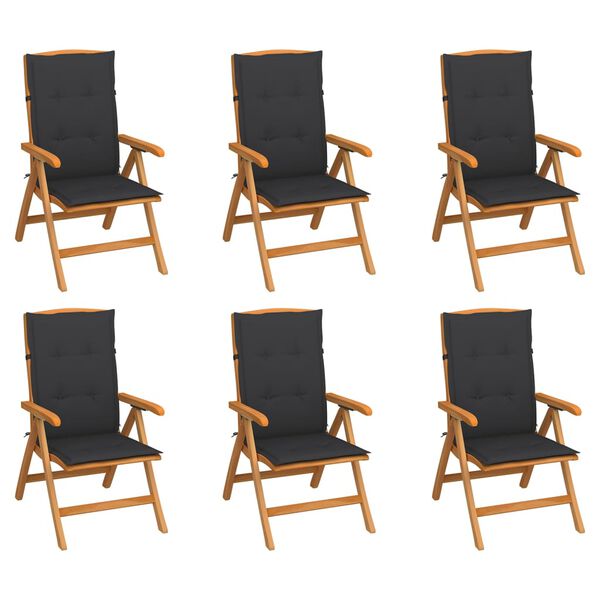 vidaXL Reclining Garden Chairs with Cushions 6 pcs Solid Teak Wood
