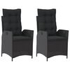 vidaXL Reclining Garden Chairs 2 pcs with Cushions Black Poly Rattan