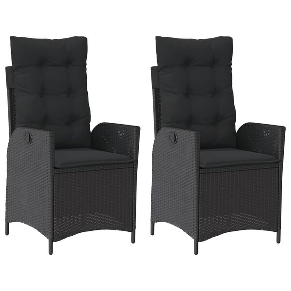 vidaXL Reclining Garden Chairs 2 pcs with Cushions Black Poly Rattan