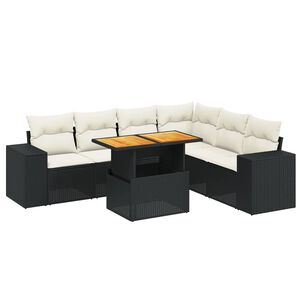vidaXL 7 Piece Garden Sofa Set with Cushions Black Poly Rattan