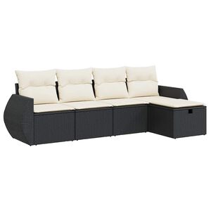 vidaXL 5 Piece Garden Sofa Set with Cushions Black Poly Rattan
