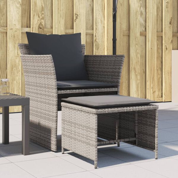 vidaXL Garden Chair with Footstool Grey Poly Rattan