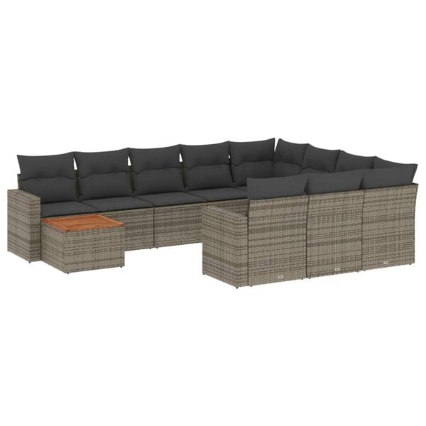 vidaXL 11 Piece Garden Sofa Set with Cushions Grey Poly Rattan