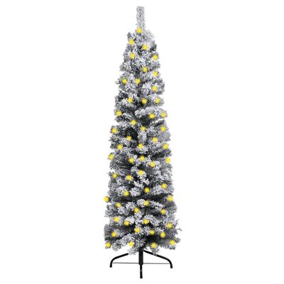 vidaXL Slim Pre-lit Christmas Tree with Flocked Snow Green 240 cm PVC