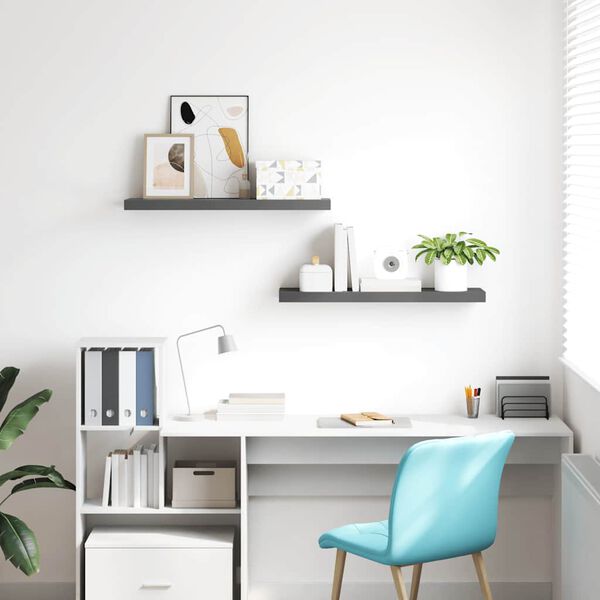 vidaXL Floating Wall Shelves 2 pcs High Gloss Grey 80x23.5x3.8 cm MDF