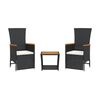 vidaXL 3 Piece Garden Dining Set with Cushions Black Poly Rattan