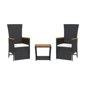 vidaXL 3 Piece Garden Dining Set with Cushions Black Poly Rattan