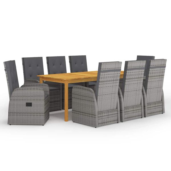 vidaXL 9 Piece Garden Dining Set Grey