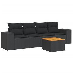 vidaXL 5 Piece Garden Sofa Set with Cushions Black Poly Rattan