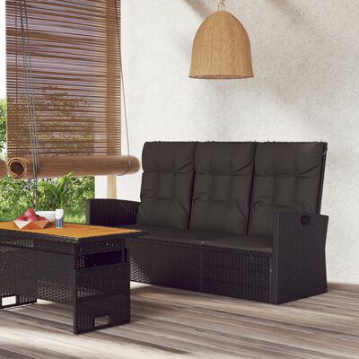 vidaXL Reclining Garden Bench with Cushions Black 173 cm Poly rattan