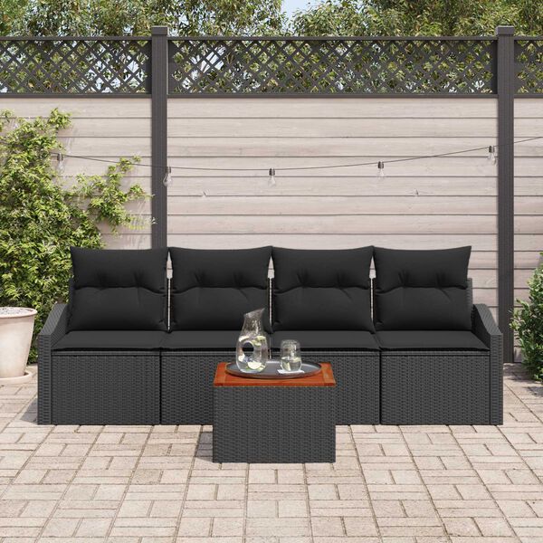 vidaXL Garden Sofa Set with Cushion 5 pcs Black Poly Rattan
