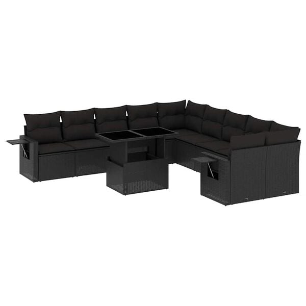 vidaXL 11 Piece Garden Sofa Set with Cushions Black Poly Rattan