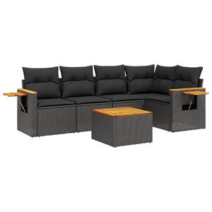 vidaXL 6 Piece Garden Sofa Set with Cushions Black Poly Rattan