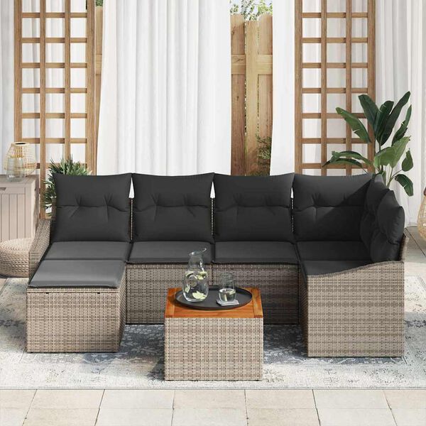 vidaXL Garden Sofa Set with Cushion 7 pcs Grey Poly Rattan