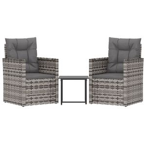 vidaXL 3 Piece Outdoor Lounge Set with Cushions Poly Rattan Grey