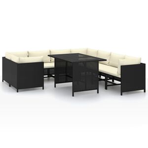vidaXL 9 Piece Garden Lounge Set with Cushions Poly Rattan Black