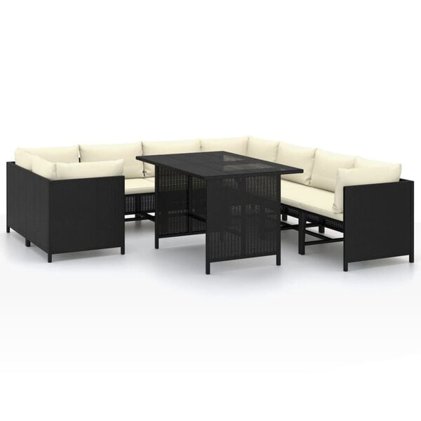 vidaXL 9 Piece Garden Lounge Set with Cushions Poly Rattan Black