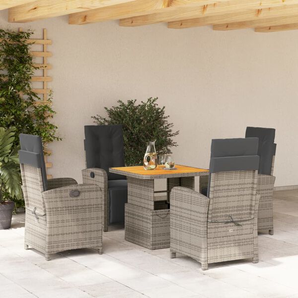 vidaXL 5 Piece Garden Dining Set with Cushions Grey Poly Rattan