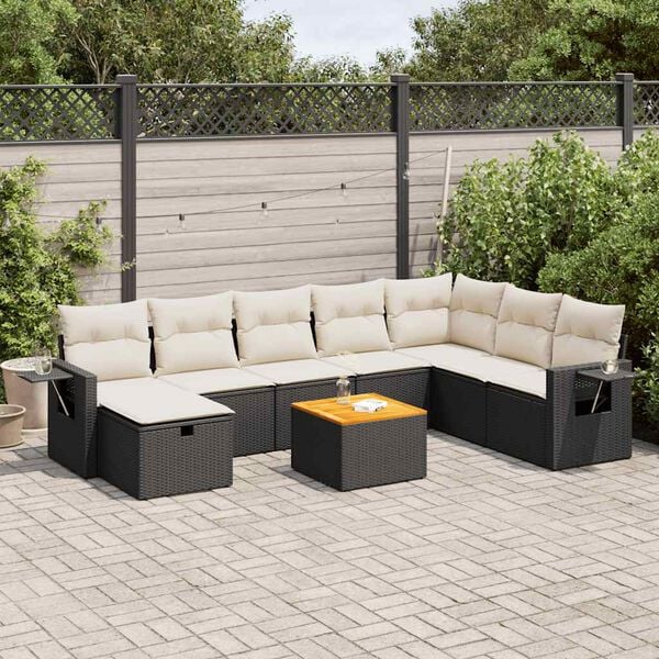 vidaXL 9 Piece Garden Sofa Set with Cushions Black Poly Rattan