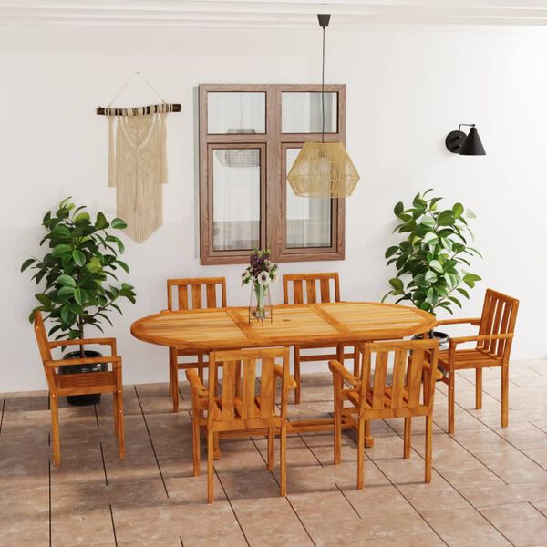 vidaXL 7 Piece Garden Dining Set Solid Teak Wood